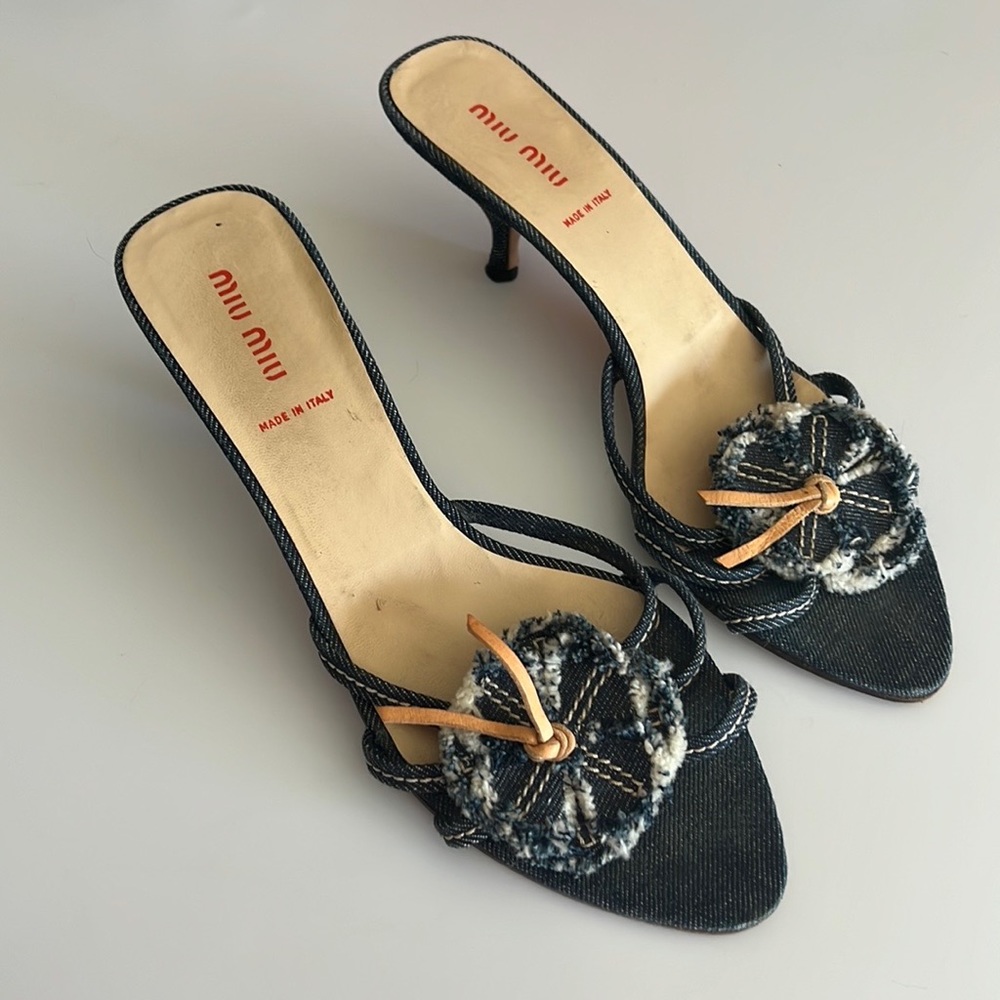 Vintage Miu Miu Slide Sandals Denim Blue, Size 8.5 / 9 (39.5 EU)